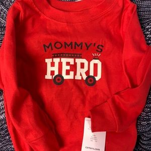 Long sleeved fire truck onesie